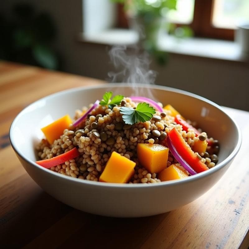 Bowl Proteico de Quinoa y Lentejas al Horno: Receta Alta en Hierro y Sin Gluten en 30 Minutos