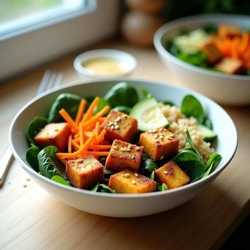 Bowl Proteico de Tofu y Espinacas: Receta en Airfryer Alta en Hierro y Sin Gluten
