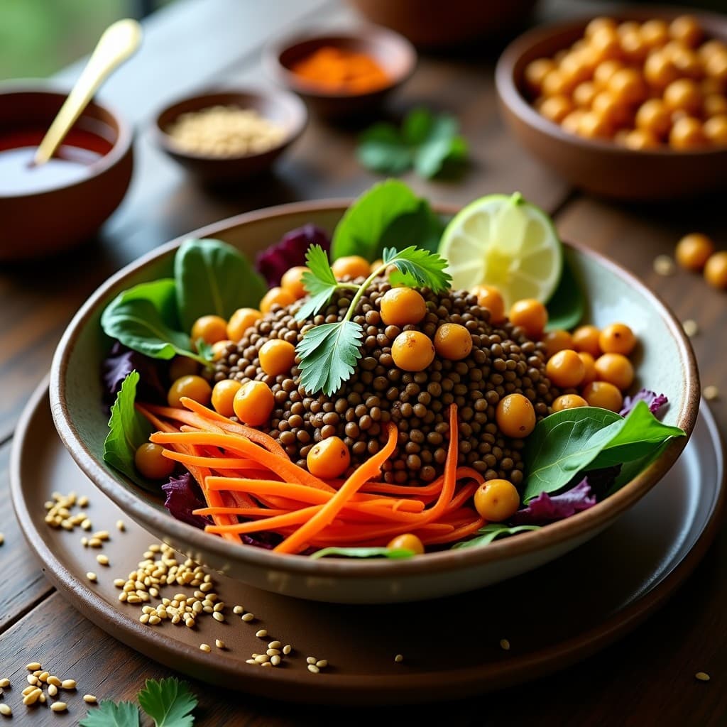 Bowl de Puedes con Garbanzos Tostados y Vinagreta de Tamarindo: Receta India Vegana y Sin Gluten