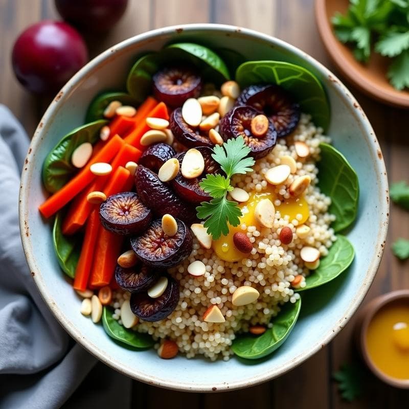 Bowl de Quinoa y Ciruelas Pasas con Vinagreta de Mostaza: Receta Peruana Vegana
