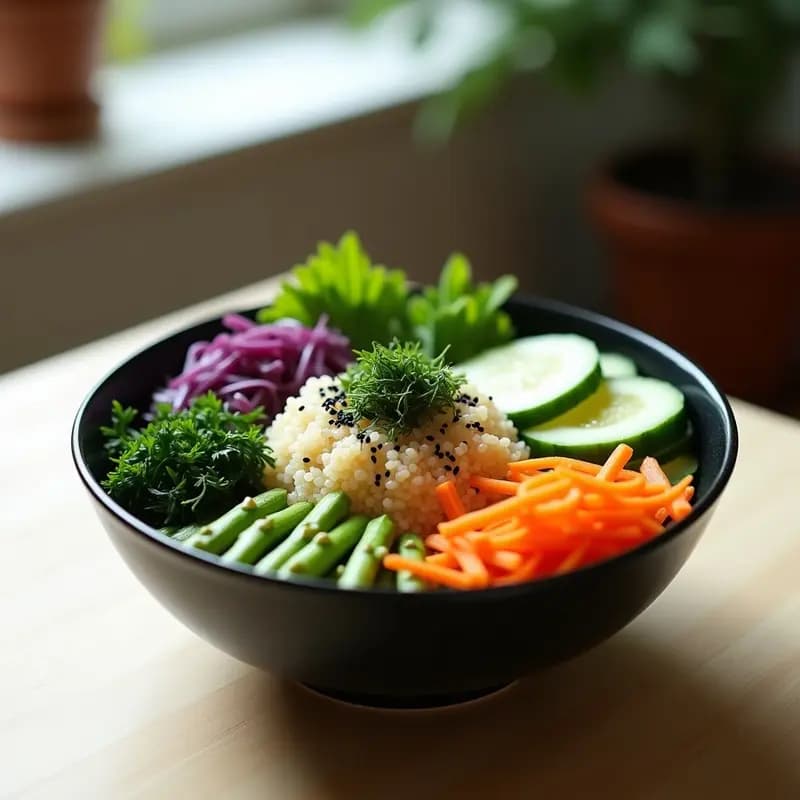 B.linear de Quinoa y Espárragos con Vinagreta de Limón: Receta Corea Vegana y Detox