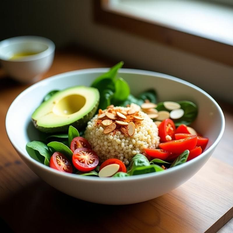 Bowl de Quinoa con Espinacas y Aguacate: Receta en Airfryer Sin Aceite en 15 Minutos