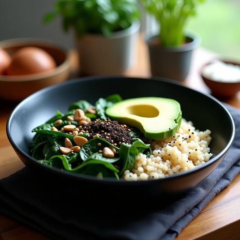 Bowl de Quinoa con Espinacas y Hongo Reishi: Receta Antiinflamatoria y Alta en Proteína en 25 Minutos