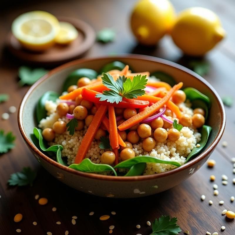 Bowl de Quinoa con Garbanzos Asados y Aderezo de Limón: Receta Peruana Vegana y Proteica
