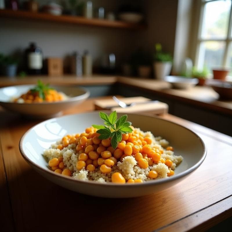 Bowl de Quinoa con Garbanzos Asados y Salsa de Granadilla: Receta Vegana y Sin Gluten
