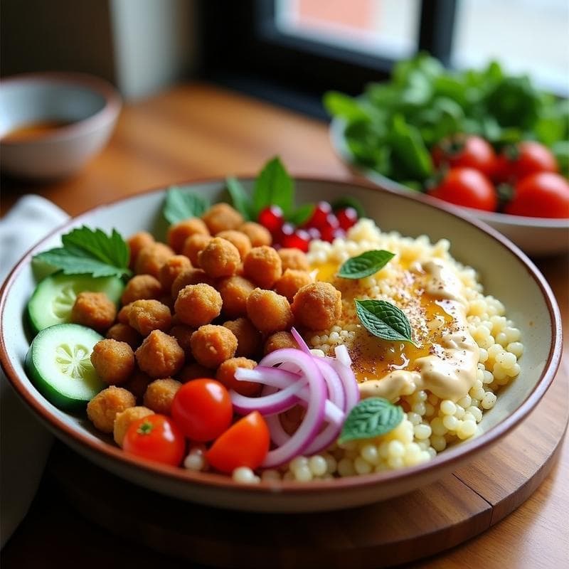 Bowl de Quinoa con Garbanzos Asados y Tahini: Receta Vegana en Airfryer con Toque Libanés