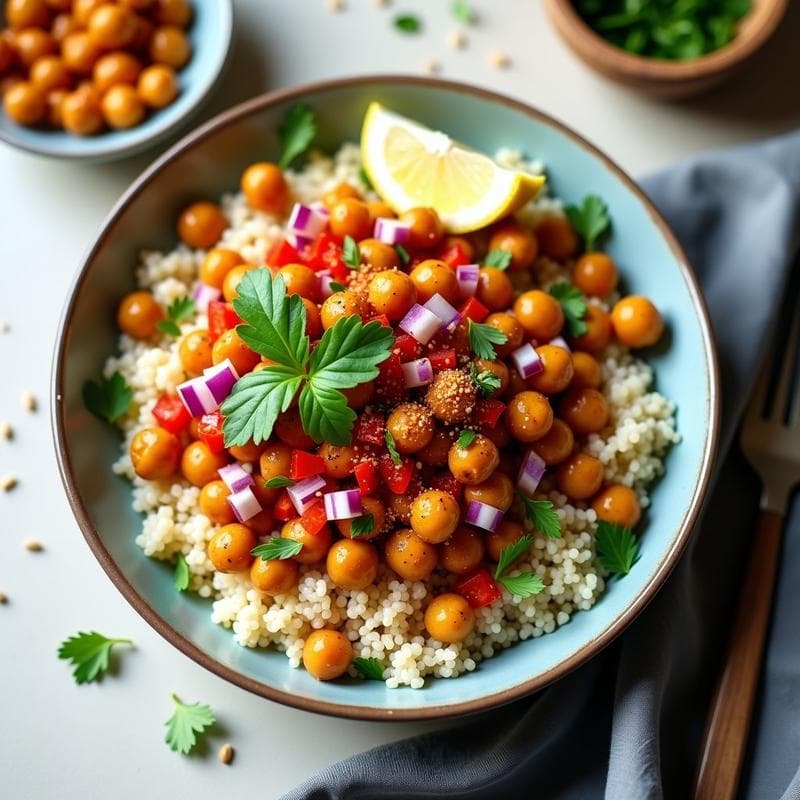 Bowl de Quinoa y Garbanzos al Zaatar: Receta en Horno Crujiente y Alta en Proteína