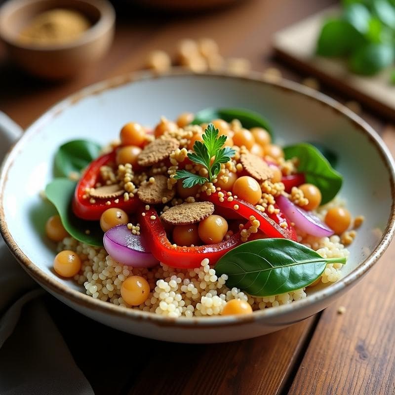 Bowl de Quinoa con Garbanzos y Vinagreta de Zaatar: Receta Libanesa Vegana