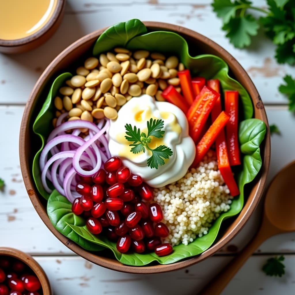 Bowl de Quinoa con Granos de Granada y Aderezo de Tahini: Receta Vegana y Probiótica