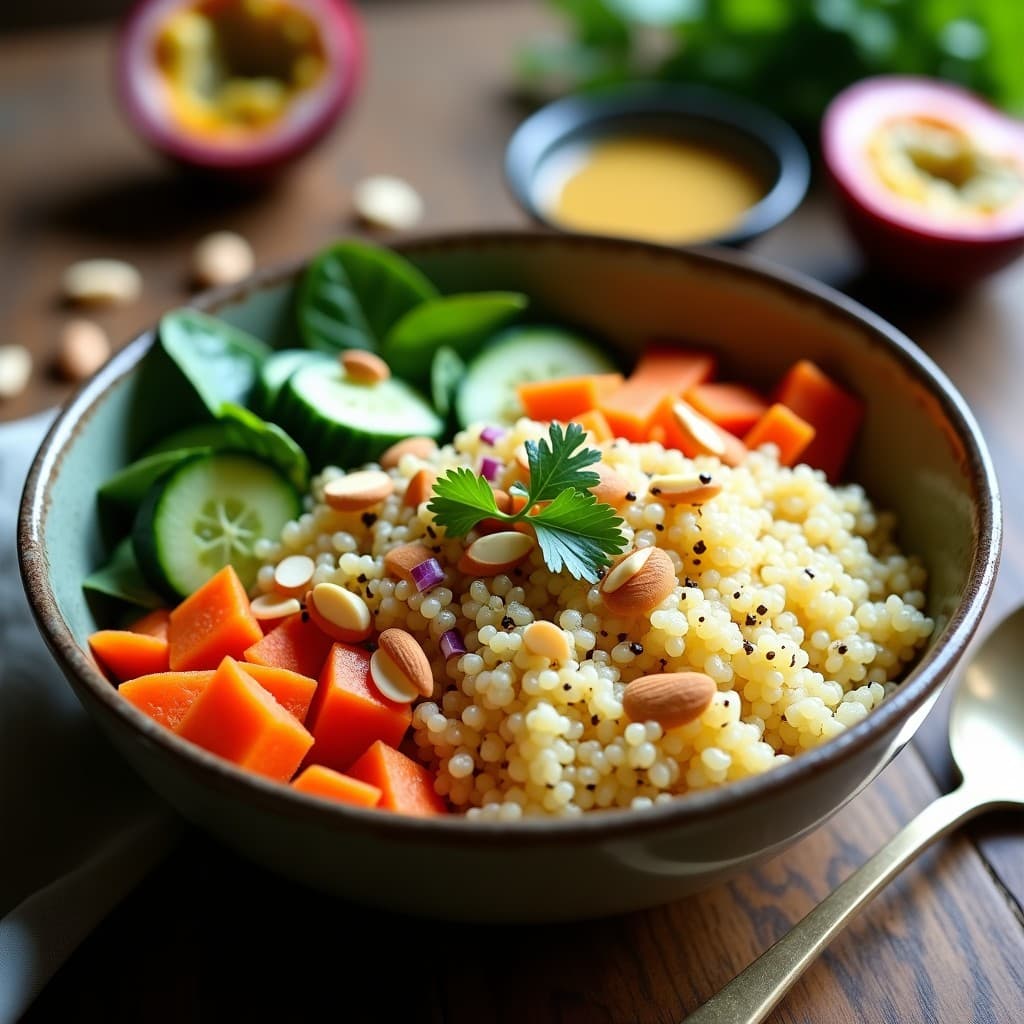 Bowl de Quinoa y Granadilla con Aderezo de Limón y Miel: Receta Peruana Saludable