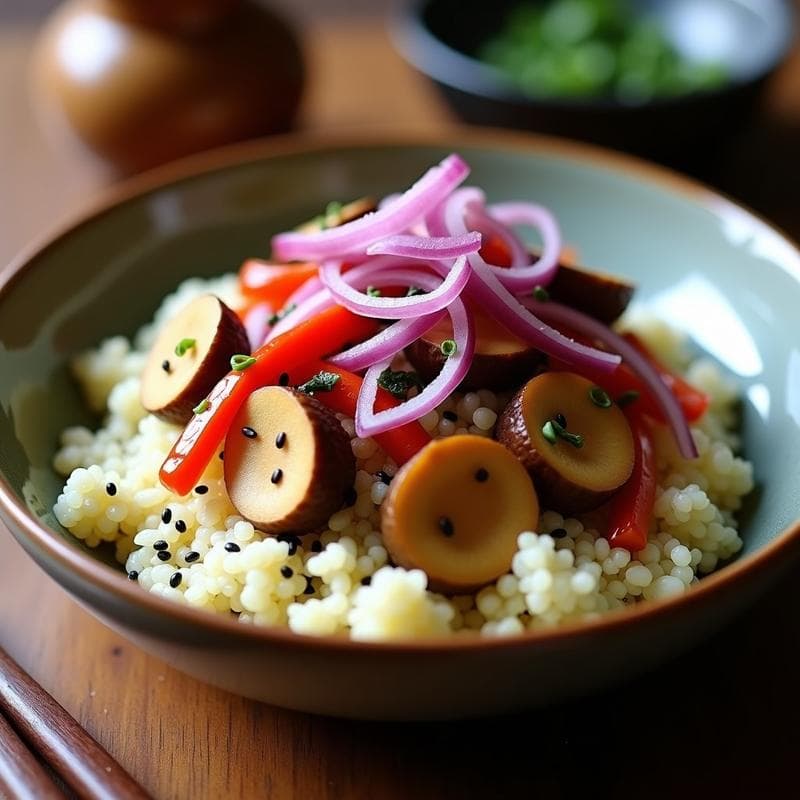 Bowl de Quinoa y Hongo Maitake: Receta Umami en Airfryer con Toque Japonés