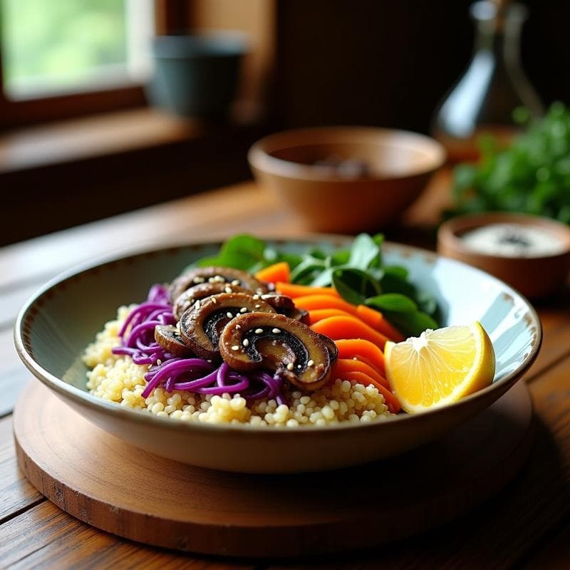 Bowl de Quinoa y Hongo Reishi: Receta Umami Rápida en 20 Minutos con Toque Terroso
