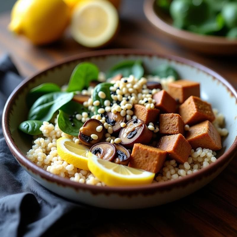 Bowl de Quinoa con Hongos Shitake y Aderezo de Sésamo: Receta Vegana en Thermomix Alta en Proteína