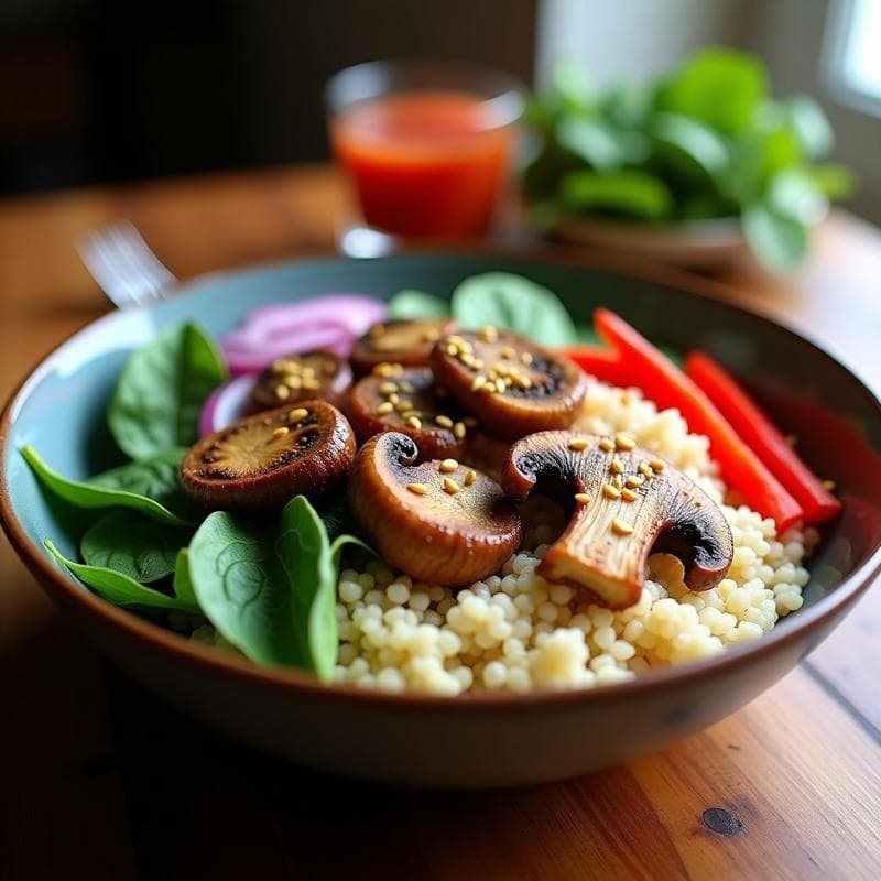 Bowl de Quinoa y Hongos Umami: Receta en Airfryer Alta en Proteína y Sin Gluten