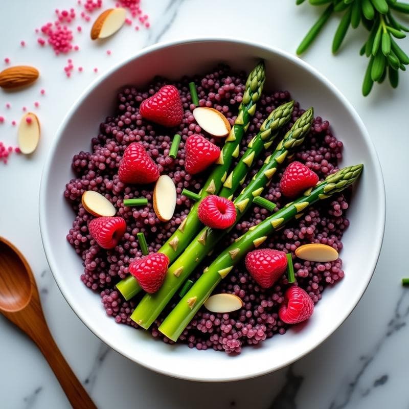 Bowl de Quinoa Morada y Espárragos con Vinagreta de Frambuesa: Receta Vegana Antiinflamatoria
