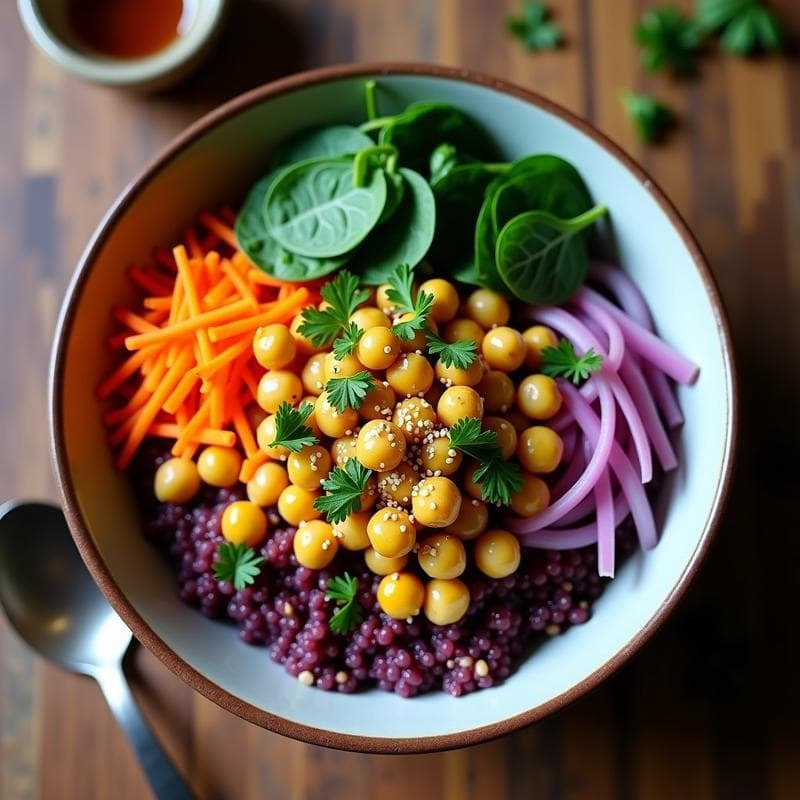 Bowl de Quinoa Morada y Garbanzos Crujientes: Receta Peruana con Aderezo de Ají Amarillo