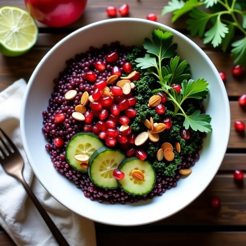 Bowl de Quinoa Morada y Granadas: Receta Peruana Antioxidante y Sin Gluten