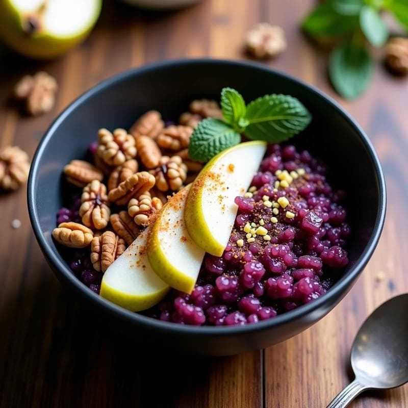 Bowl de Quinoa Morada con Pears y Nueces: Desayuno Antioxidadte Sin Gluten