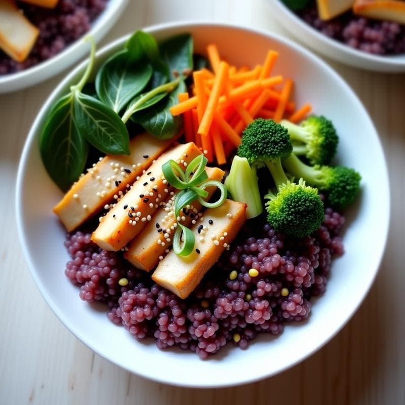 Bowl de Quinoa Morada con Pollo al Miso y Vegetales al Vapor: Receta Japonesa en Olla Express