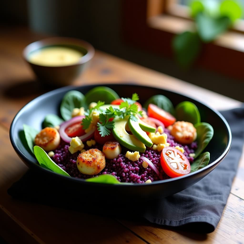 Bowl de Quinoa Morada con Pulpo a la Parrilla y Alioli de Azafrán: Receta Peruana Gourmet