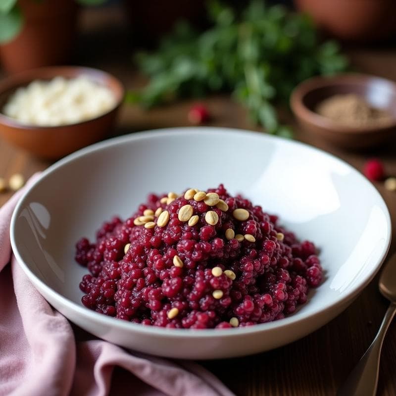 Bowl de Quinoa Morada con Polvo de Rosehip y Semillas de Cáñamo: Postre Andino Antioxidante