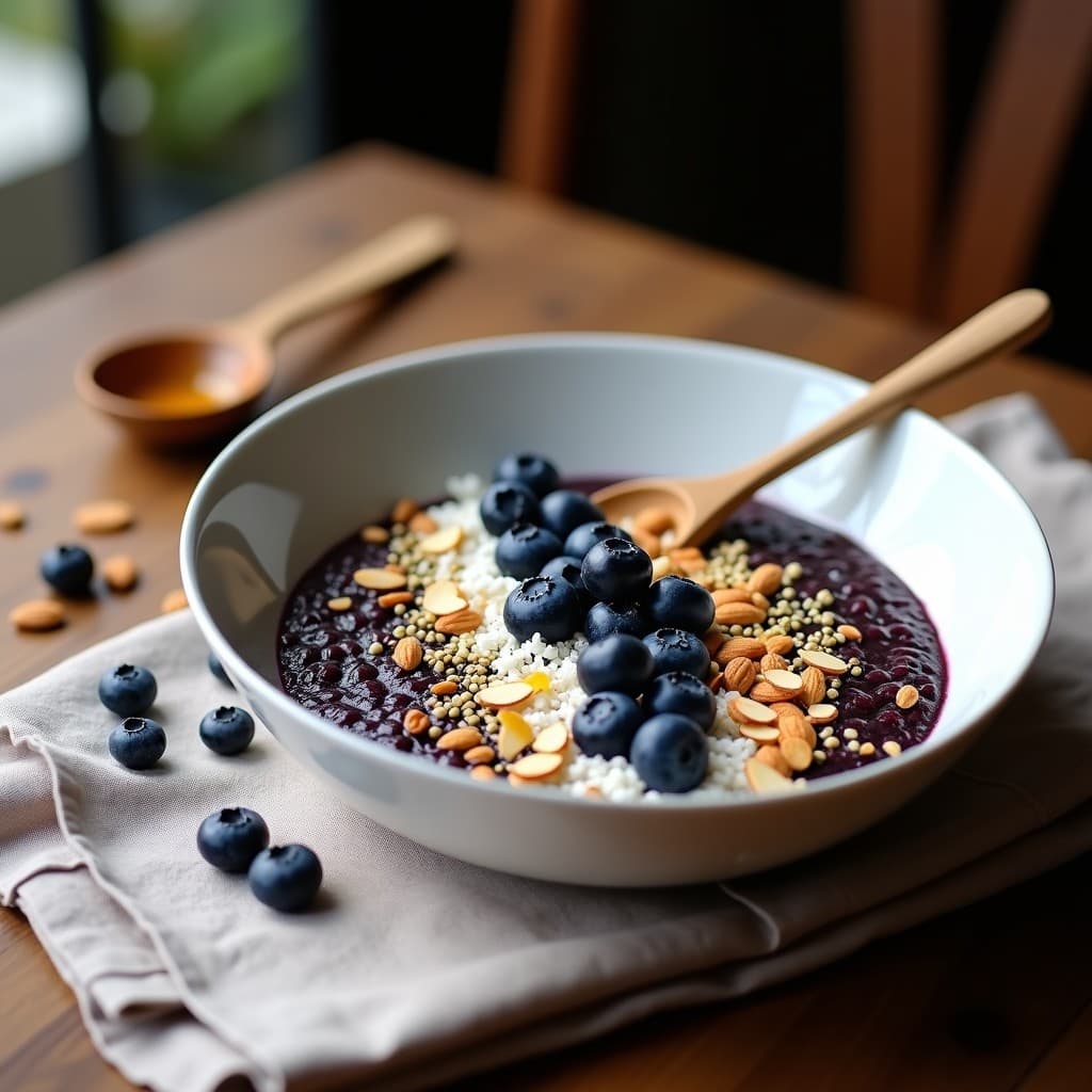 Bowl de Quinoa Negra y Arándanos: Desayuno Peruano Alto en Antioxidantes en 15 Minutos