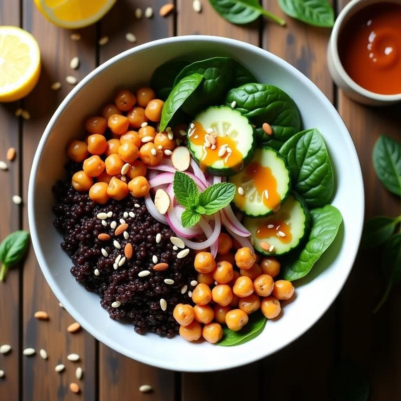 Bowl de Quinoa Negra y Garbanzos con Aderezo de Tamarindo y Comino: Receta Libanes Keto