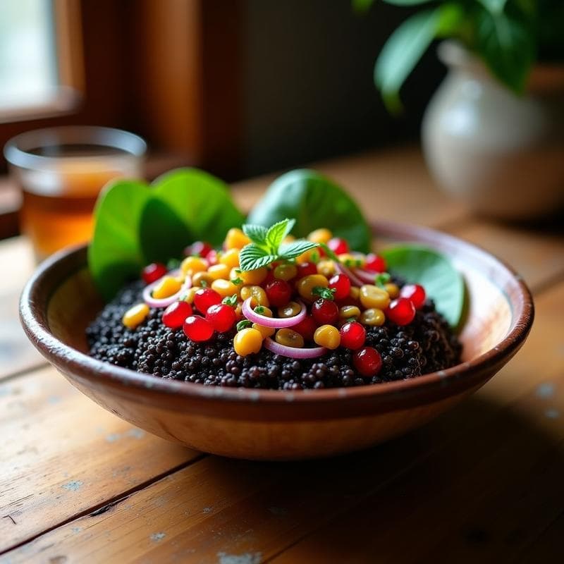 Bowl de Quinoa Negra con Granada y Vinagreta de Naranja Amarga: Receta Persa Vegana y Alta en Hierro