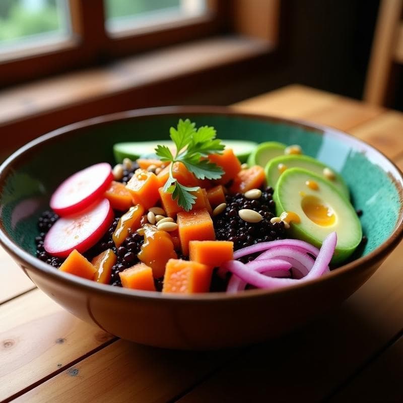Bowl de Quinoa Negra con Guayaba y Vinagreta de Chile Habanero: Receta Mexicana Vegana y Picante