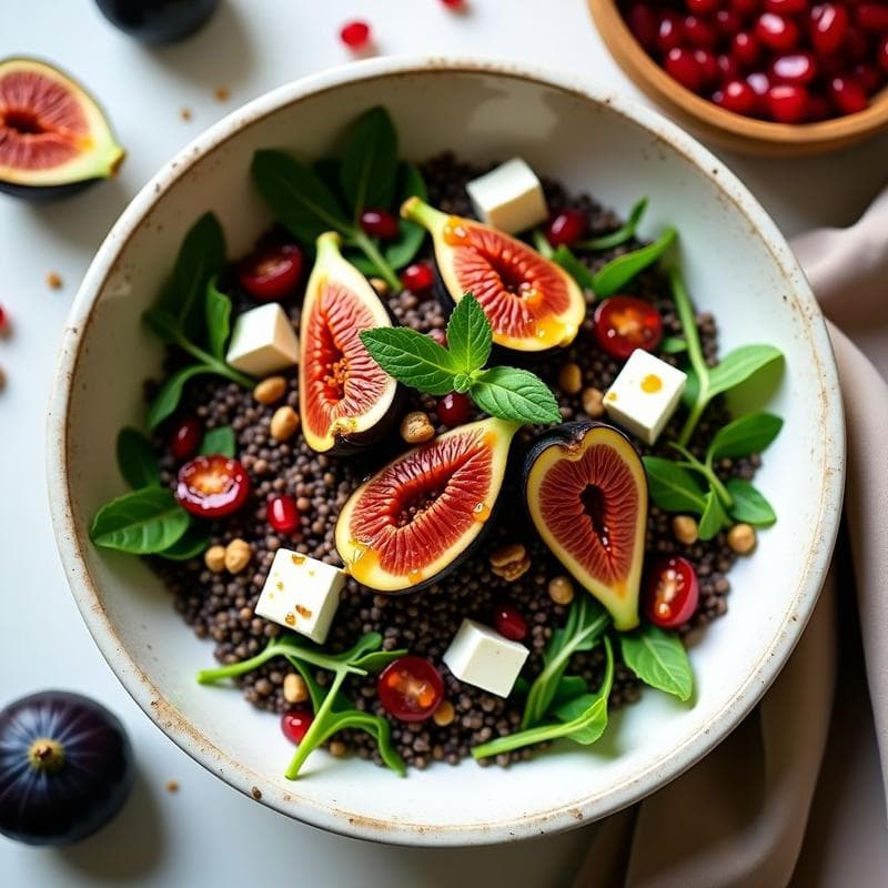 Bowl de Quinoa Negra con Higos Asados y Queso Feta: Receta Griega Dulce-Salada