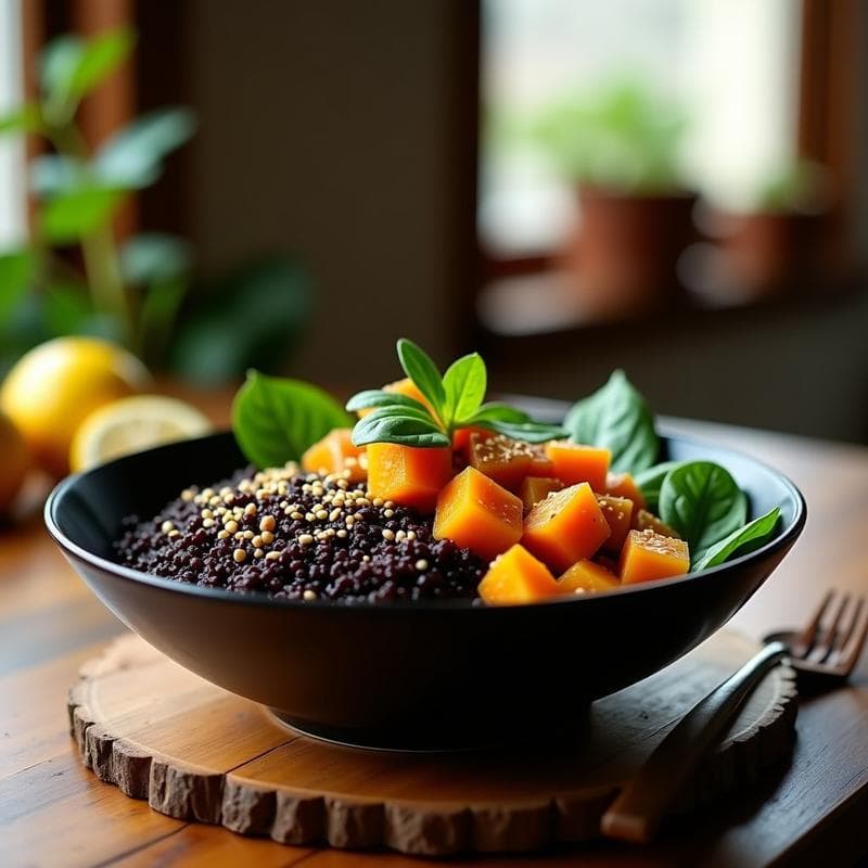 Bowl de Quinoa Negra y Hongo Reishi: Receta Umami en Airfryer con Superalimentos