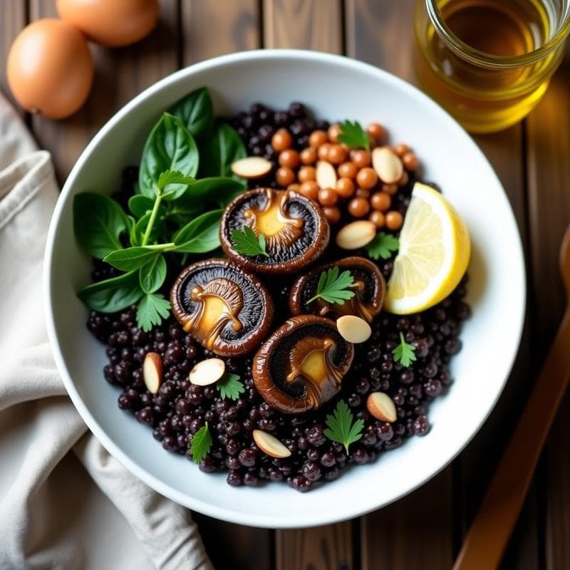 Bowl de Quinoa Negra con Hongos Trufados: Receta Alta en Proteína y Antioxidantes en 25 Minutos