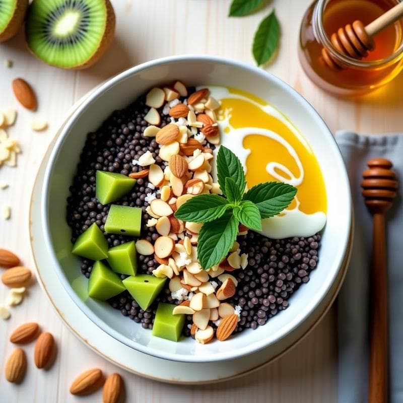 Bowl de Quinoa Negra y kiwi con Aderezo de Limón y Miel: Desayuno Detox y Energético