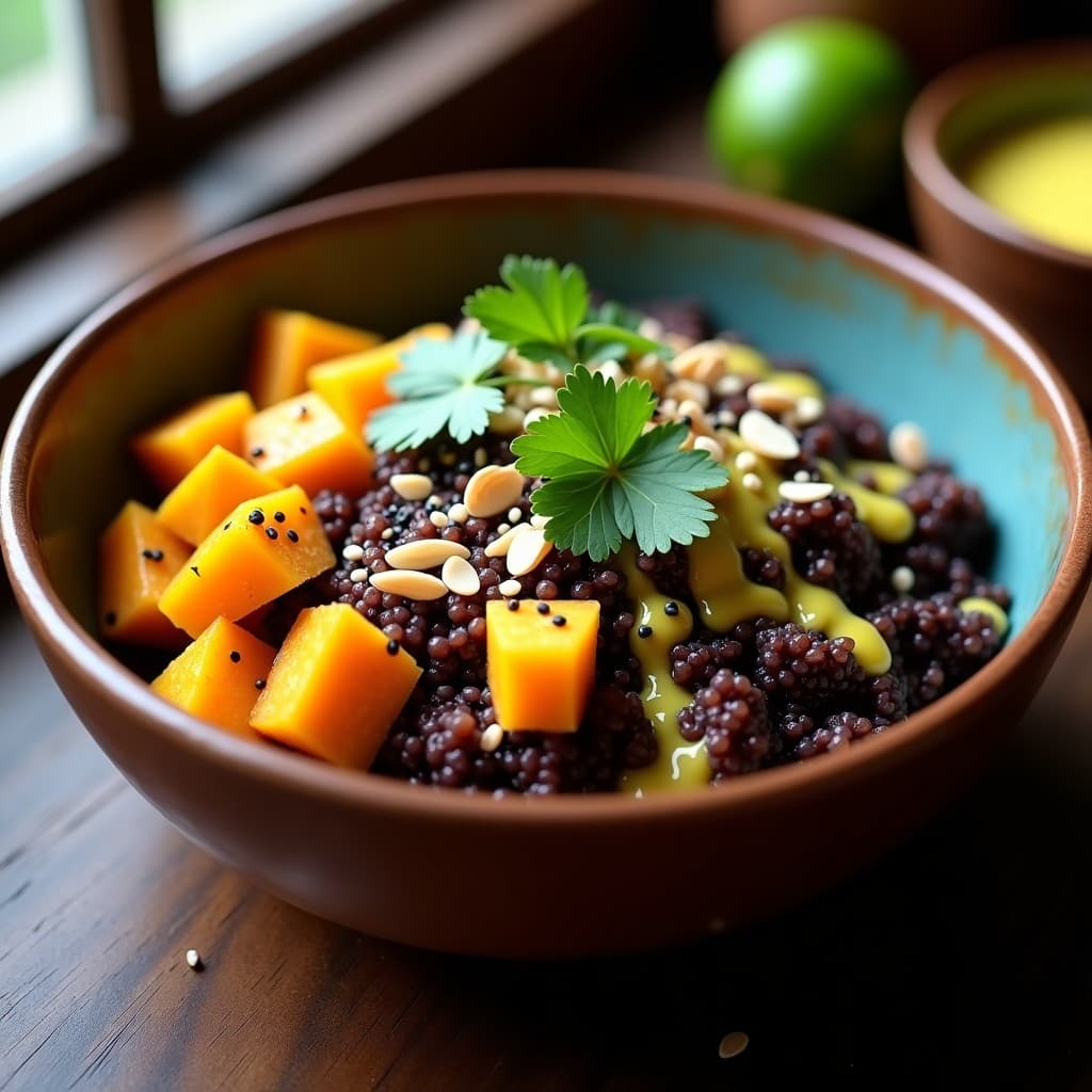 Bowl de Quinoa Negra con Mango Asado y Aderezo de Ají Charapita: Receta Peruana Alta en Proteína