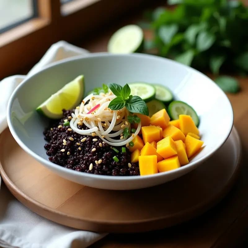 Bowl de Quinoa Negra con Mango, Pepino y Vinagreta de Lima: Receta Colombiana Fresca