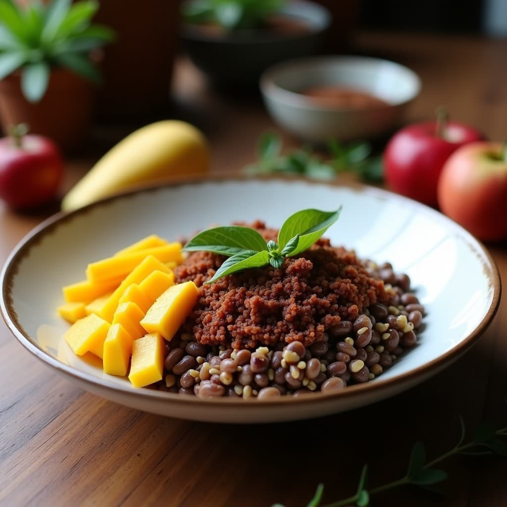 Bowl de Quinoa Negra y Mango: Desayuno Peruano con Crumble de Cacao y Semillas de Sacha Inchi
