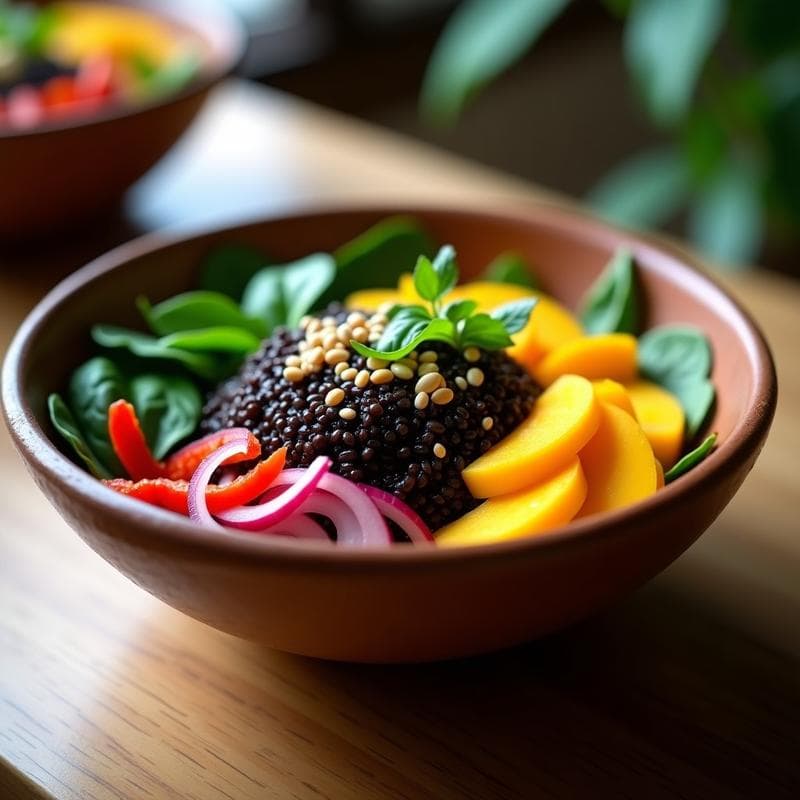 Bowl de Quinoa Negra con Mango Verde y Aderezo de Tamarindo: Receta Peruana Detox y Sin Gluten