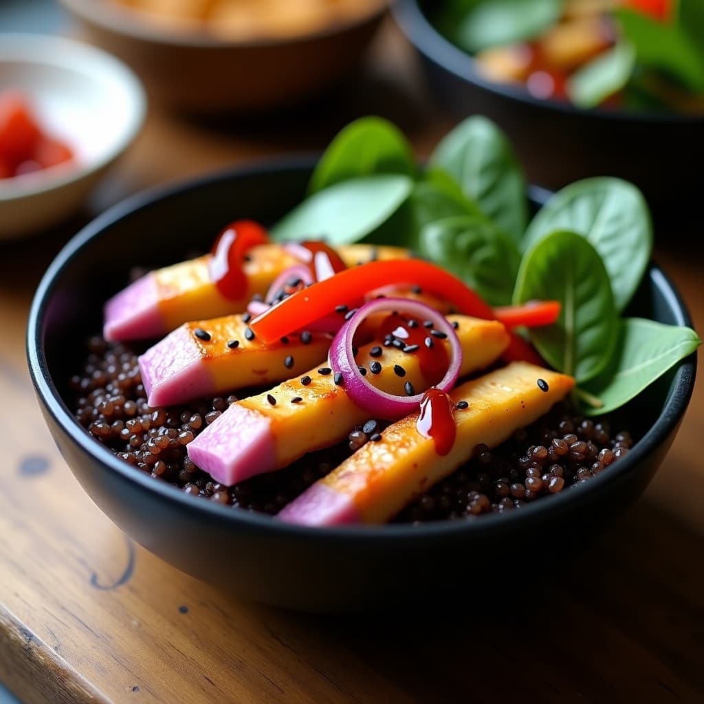 Bowl de Quinoa Negra con Pollo al Miso y Aderezo de Ciruela Umeboshi: Receta Fusion Alta en Proteína