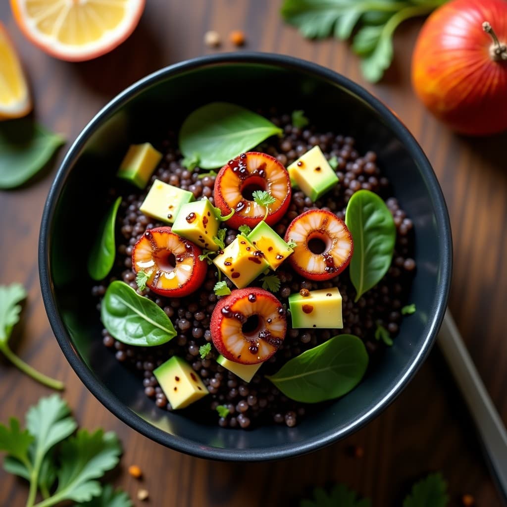 Bowl de Quinoa Negra con Pulpo a la Plancha y Agrodulce de Granadilla: Receta Peruana Alta en Proteína