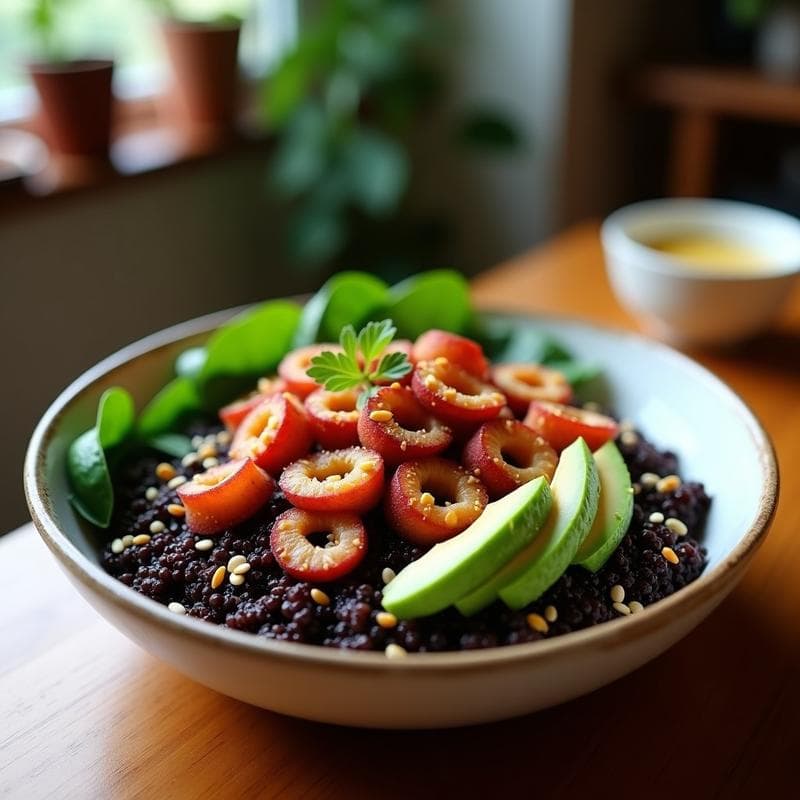Bowl de Quinoa Negra con Pulpo Ahumado y Aderezo de Limón y Pimentón: Receta Proteica en Airfryer