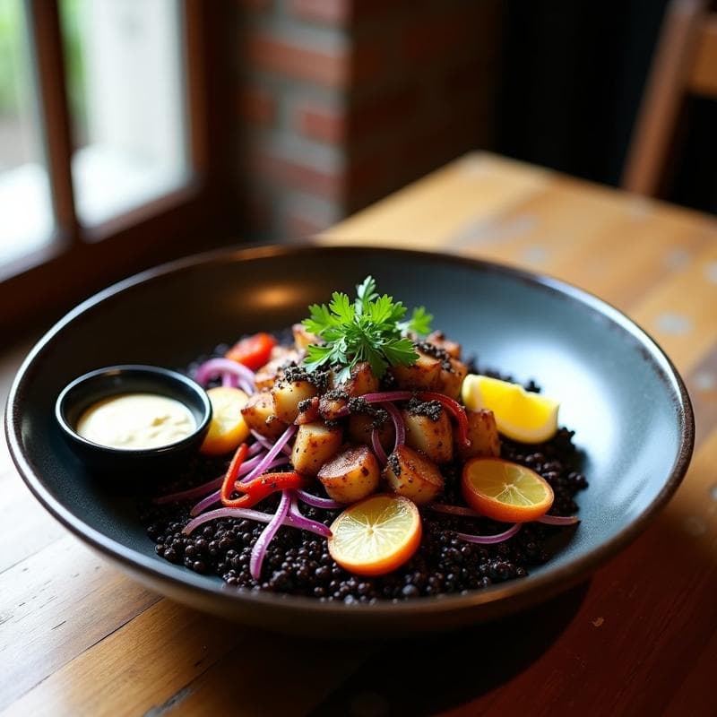 Bowl de Quinoa Negra con Pulpo a la Gallega y Alioli de Ajo Negro: Receta Fusion Gallego-Peruana