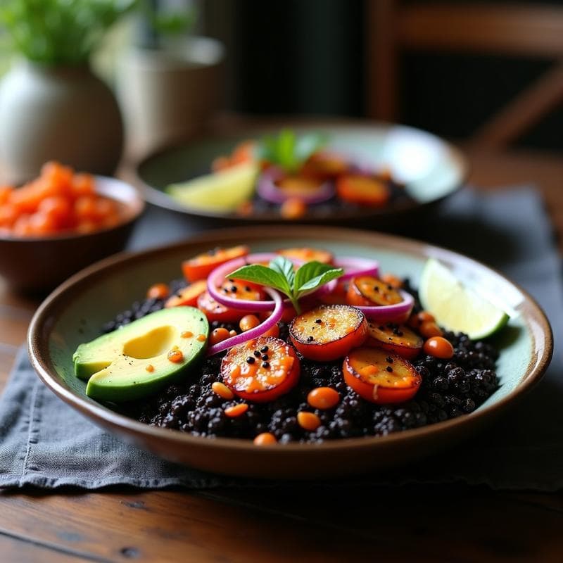 Bowl de Quinoa Negra con Pulpo a la Plancha y Salsa de Kimchi: Receta Fusion Coreana-Española