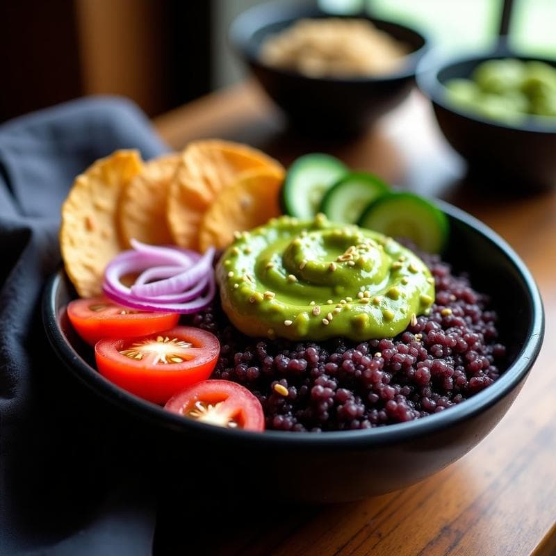 Bowl de Quinoa Negra con Salsa de Guacamole y Chips de Alga Nori: Receta Vegana y Crunchy