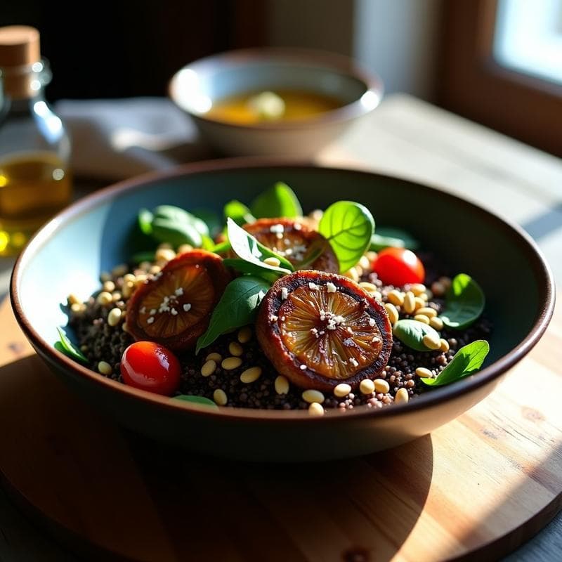 Bowl de Quinoa Negra con Trufa y Hongos Portobello: Receta Gourmet Sin Gluten
