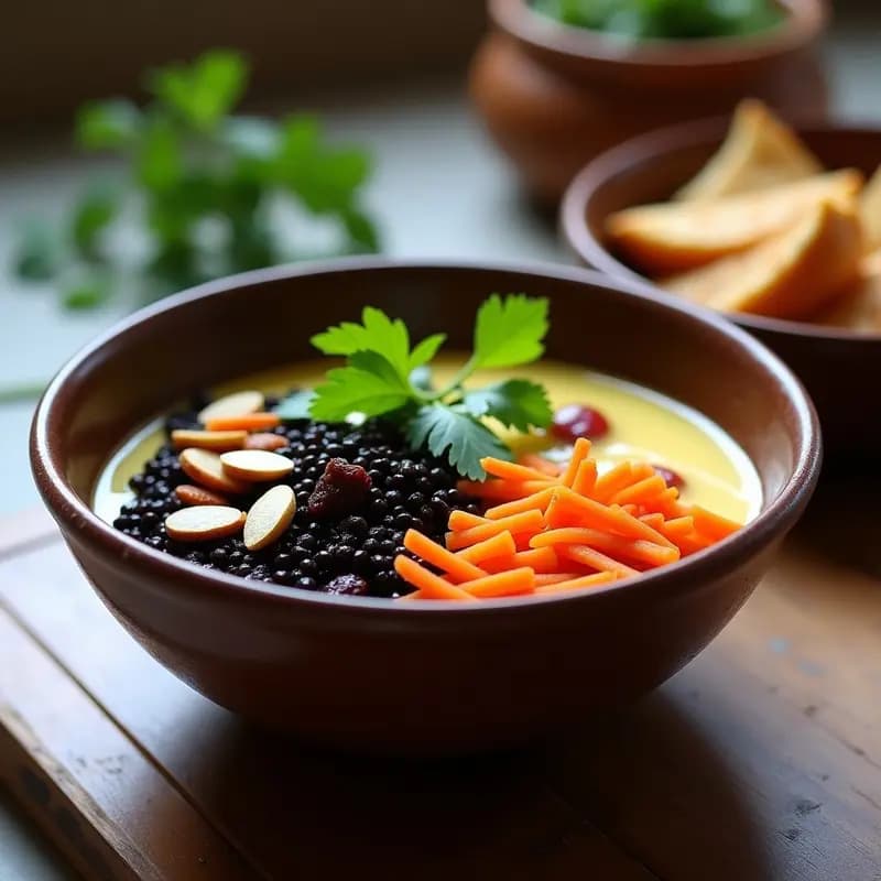 Bowl de Quinoa Negra con Uvas Pasas y Curri: Desayuno Indio Alto en Hierro en Olla Express