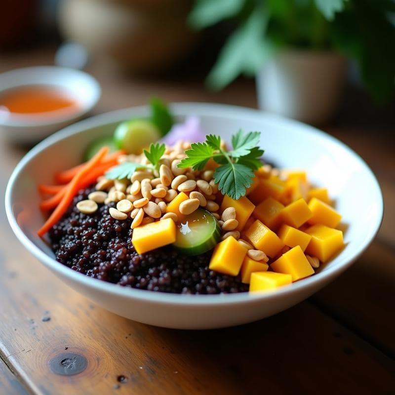Bowl de Quinoa Negro y Mango con Aderezo de Tamarindo: Receta Tailandesa Keto