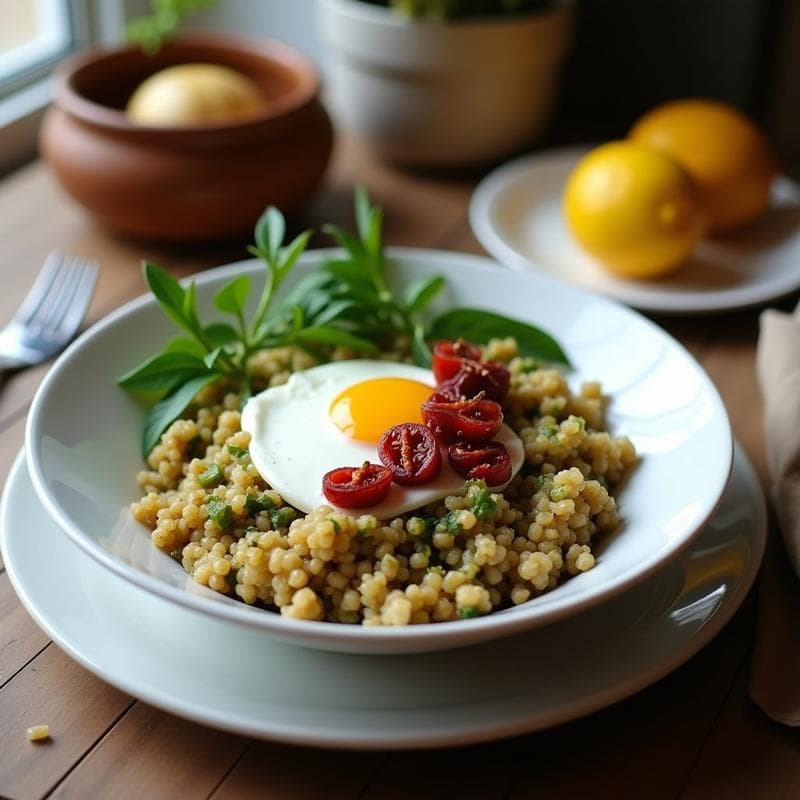 Bowl de Quinoa con Pesto de Alcachofa y Tomates Secos: Desayuno Mediterráneo Sin Gluten