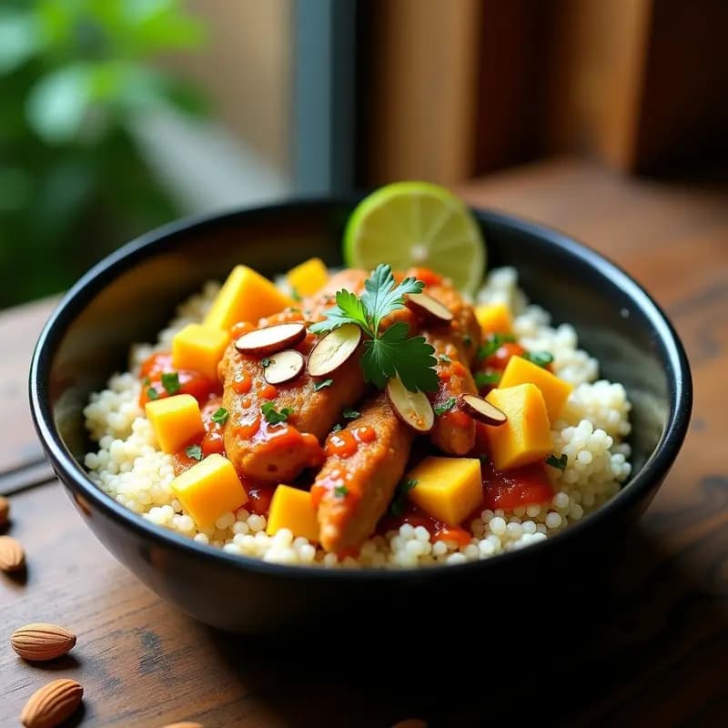 Bowl de Quinoa con Pollo al Curry y Mango: Receta Fusion Indo-Peruana