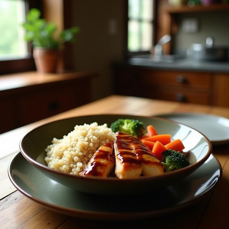 Bowl de Quinoa con Pollo Teriyaki y Vegetales al Vapor: Receta Alta en Proteína en 20 Minutos