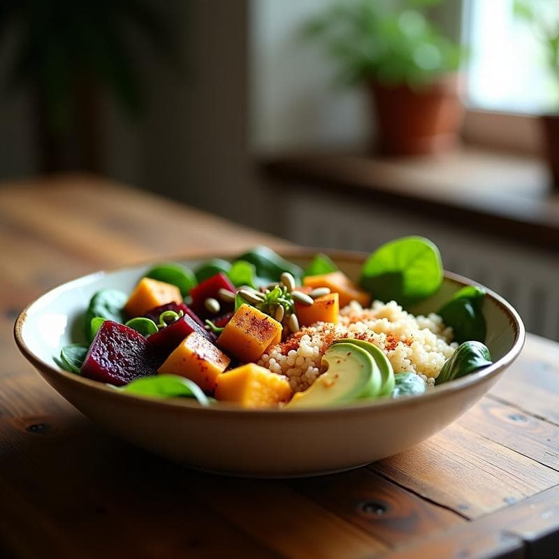 Bowl de Quinoa y Remolacha con Aderezo de Tahini: Receta Vegana y Alta en Hierro